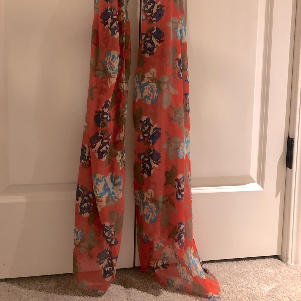 Coral scarf with floral detail